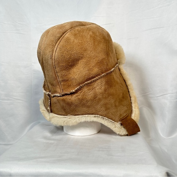 Genuine Shearling Sheepskin Trapper Hat Tan Aviator Winter Warm XL Apres Ski - Picture 7 of 16